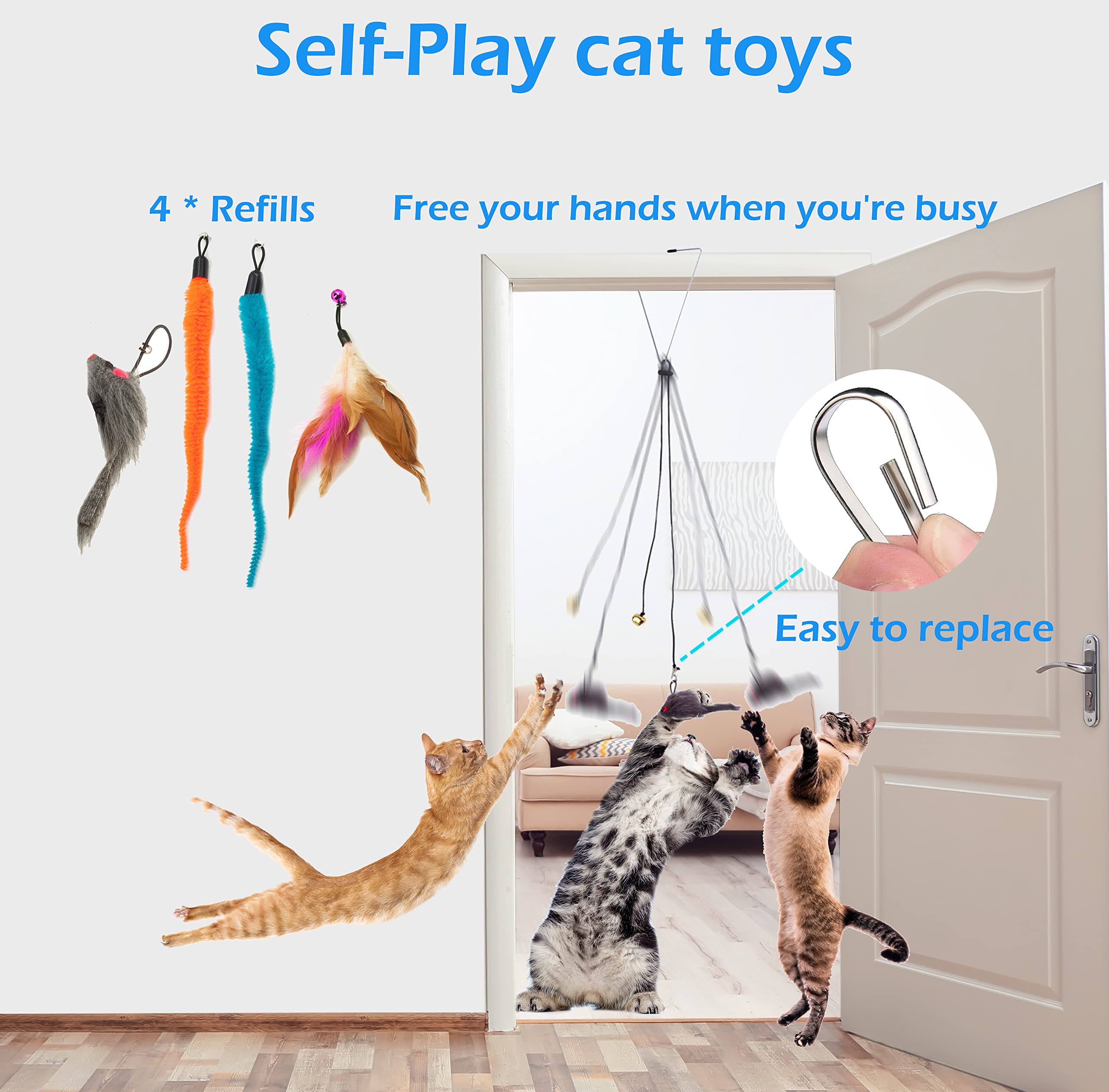 Fashion's Talk Cat Toys 50 Pcs for Indoor Cats,Interactive Door Hanging Mice Feather Toy Cat Spring Toy Cat Wand Catnip Crinkle Balls Silvervine Sticks Balls Kitten Toys Bulk