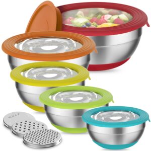 humiwing mixing bowls with lid set, mixing bowls for kitchen with lids, nesting bowls with 3 grater attachments & non-slip bottoms for mixing, serving, baking, prepping