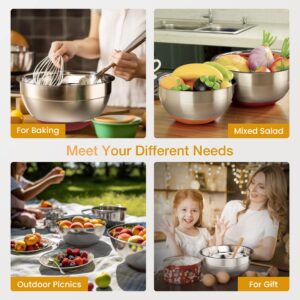 Humiwing Mixing Bowls with Lid Set, Mixing Bowls for Kitchen with Lids, Nesting Bowls with 3 Grater Attachments & Non-Slip Bottoms for Mixing, Serving, Baking, Prepping