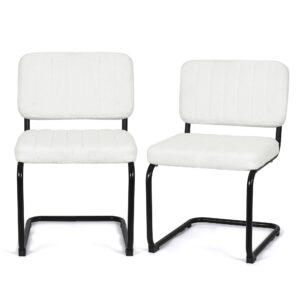 homebeez armless dining chairs modern accent chairs,upholstered side chairs with black metal legs set of 2, for dining room, living room, kitchen,white