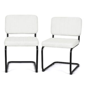 Homebeez Armless Dining Chairs Modern Accent Chairs,Upholstered Side Chairs with Black Metal Legs Set of 2, for Dining Room, Living Room, Kitchen,White