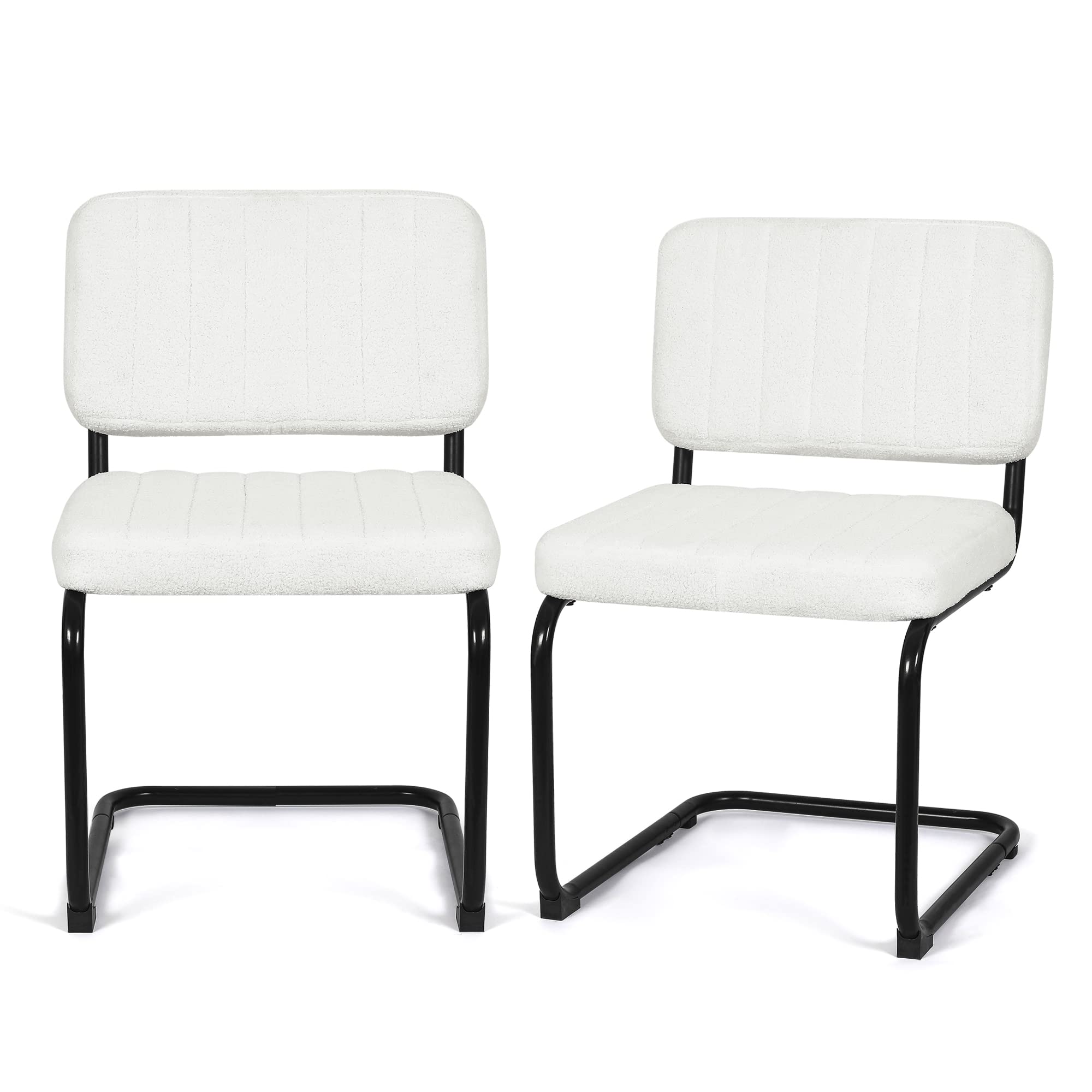 Homebeez Armless Dining Chairs Modern Accent Chairs,Upholstered Side Chairs with Black Metal Legs Set of 2, for Dining Room, Living Room, Kitchen,White