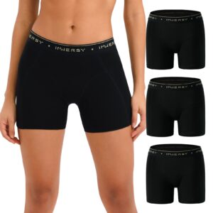 INNERSY Women's 4" Inseam Boxers Briefs Cotton Boyshorts Underwear Ladies Panties 3-Pack(3 Black,X-Large)