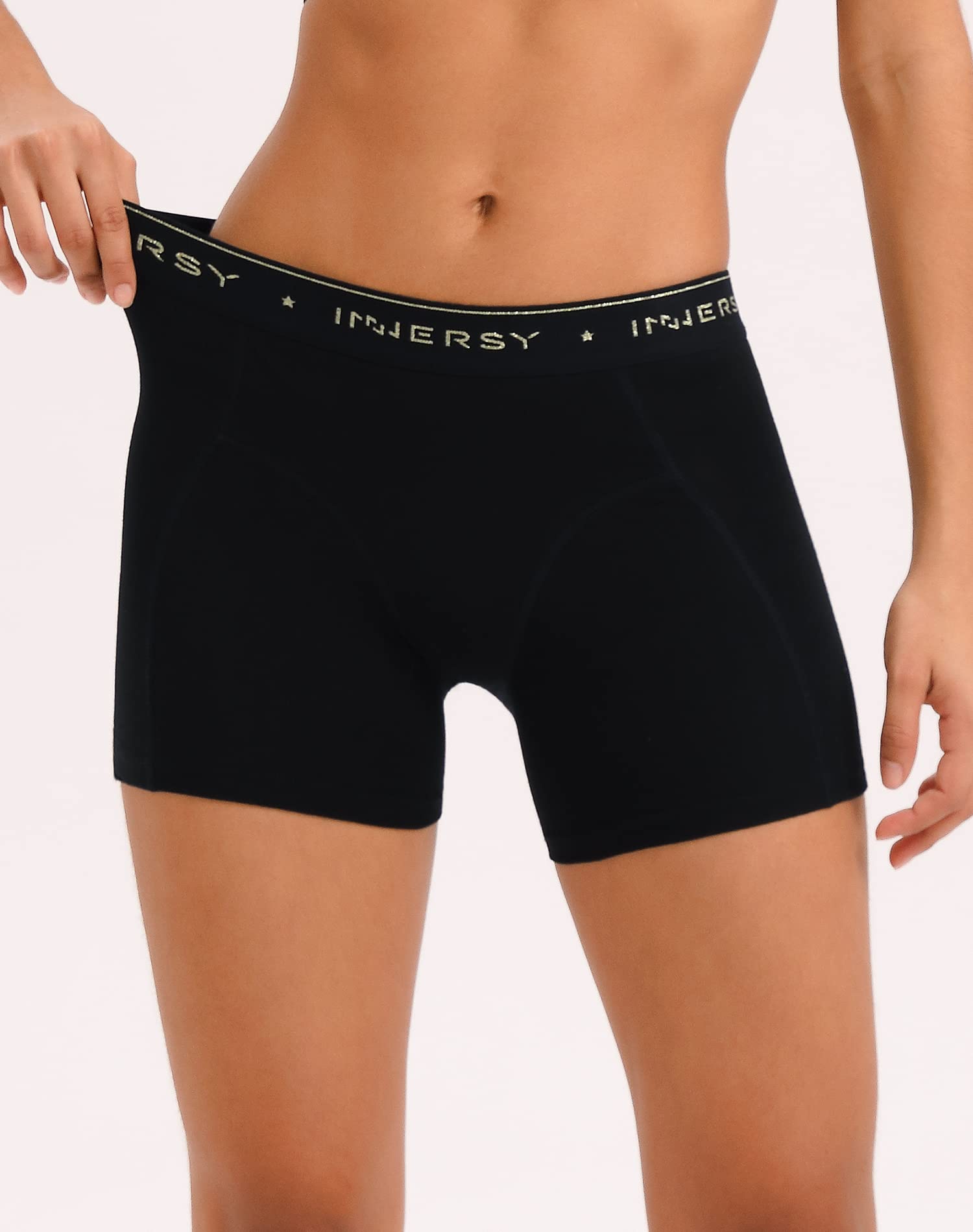 INNERSY Women's 4" Inseam Boxers Briefs Cotton Boyshorts Underwear Ladies Panties 3-Pack(3 Black,X-Large)