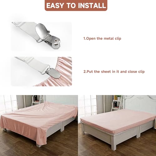 Bozenu Bed Sheet Straps, Upgrade Fitted Bed Sheet Holders for Corners, Non Slip Sheet Clips White 4Pcs