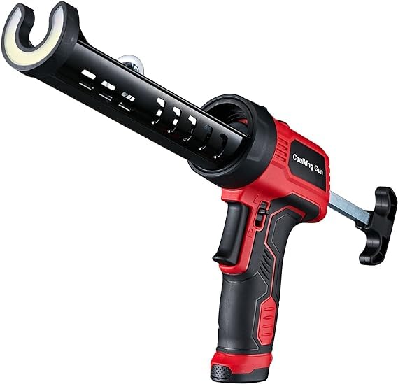 MARSOSAUR Caulk Gun, Electric Dripless Caulking Gun with 300KG Thrust, Cordless Silicone Tool Gun with Constant Flow Tech, Lightweight 10oz Caulk Guns with LED Light