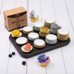 Bake Choice Non-Stick 400pcs Gold Mini Cupcake Liners for baking, Mini Size Foil muffin liners Cupcake Wrappers, Christmas Cupcake Liners for Christmas Decorations