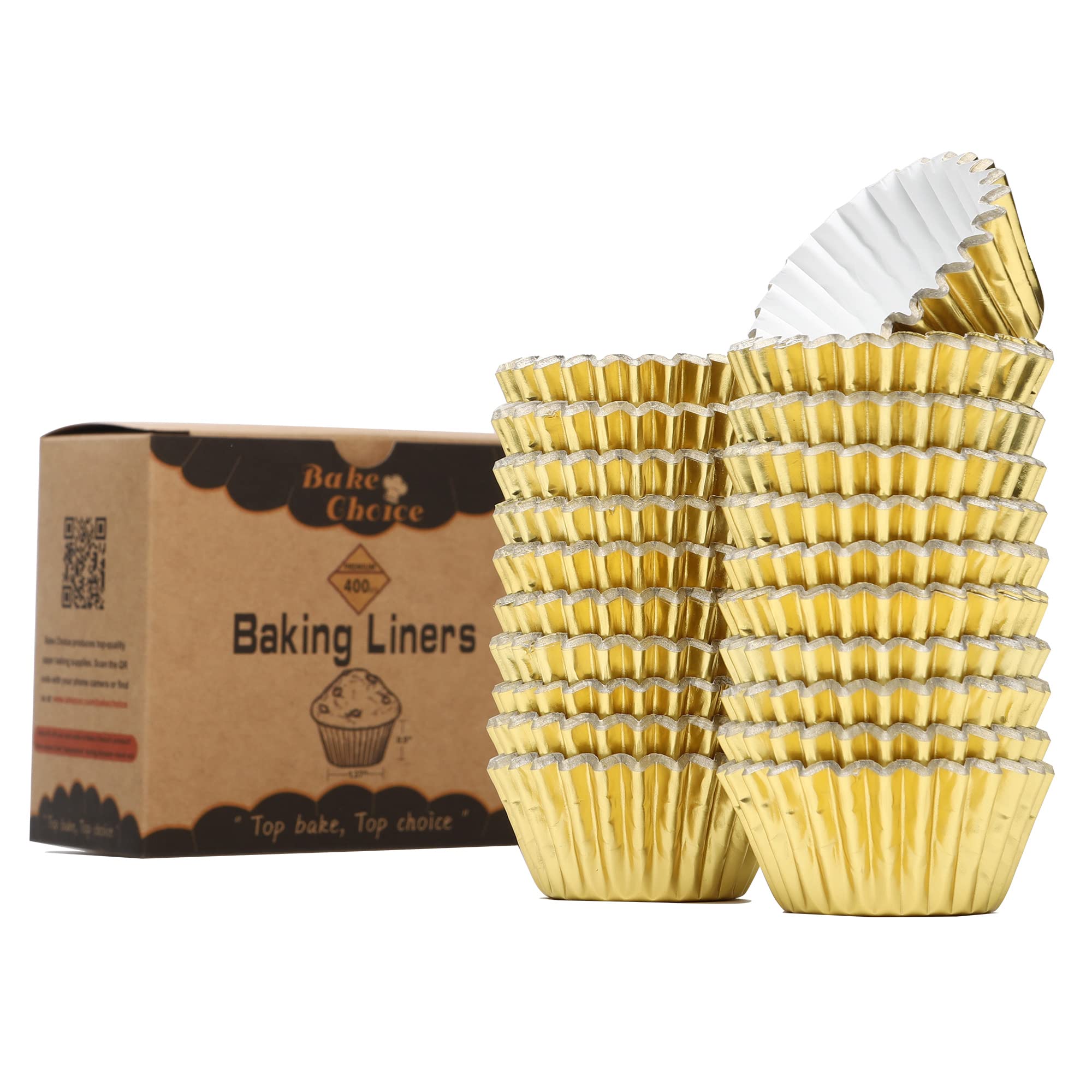 Bake Choice Non-Stick 400pcs Gold Mini Cupcake Liners for baking, Mini Size Foil muffin liners Cupcake Wrappers, Christmas Cupcake Liners for Christmas Decorations