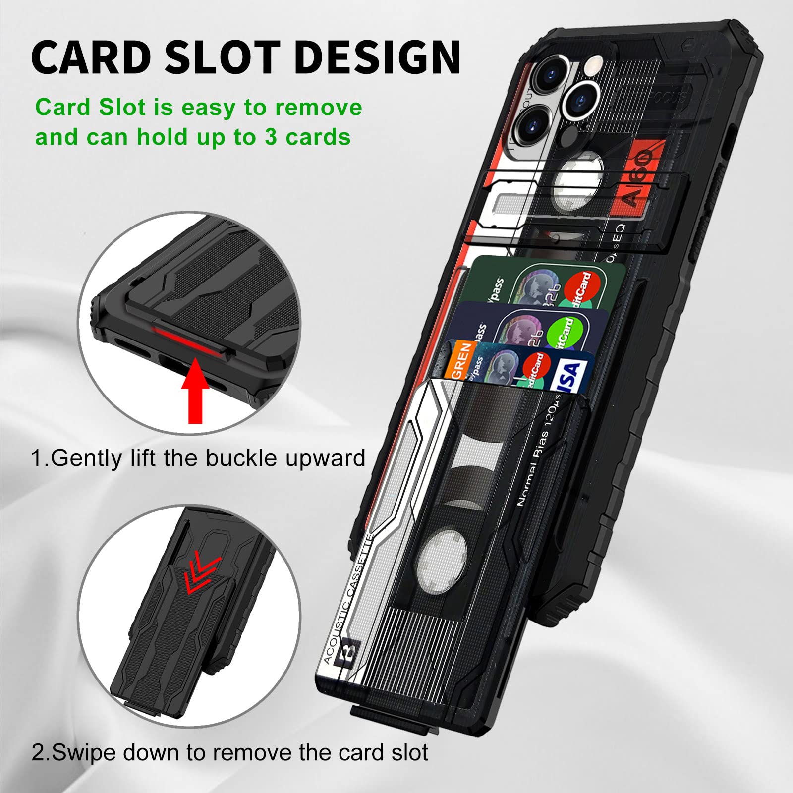 CGFGHHUY for iPhone 13 Pro Max Phone Case for iPhone 13 Pro Max Wallet Case with Credit Card Holder & Kickstand Dual Layer Hard PC Soft TPU Case for iPhone 13 Pro Max 6.7 inch - Audio Cassette Tape