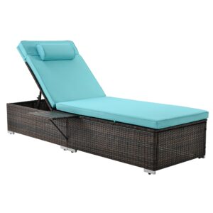 Outdoor 2 Piece PE Wicker Rattan Chaise Lounge,Patio Furniture Sets with Adjustable Backrest and Comfort Head Pill,for Porch Lawn Garden Backyard Poolside (Blue#s)