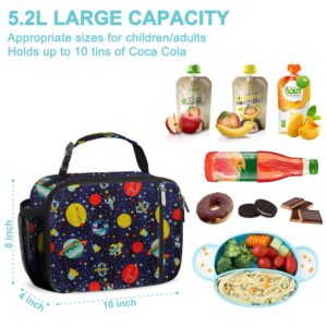 esouler Lunch Box Kids Insulated Lunch Bag for Boys & Girls Durable Children Lunchbox for School with Water Bottle Holder-Space