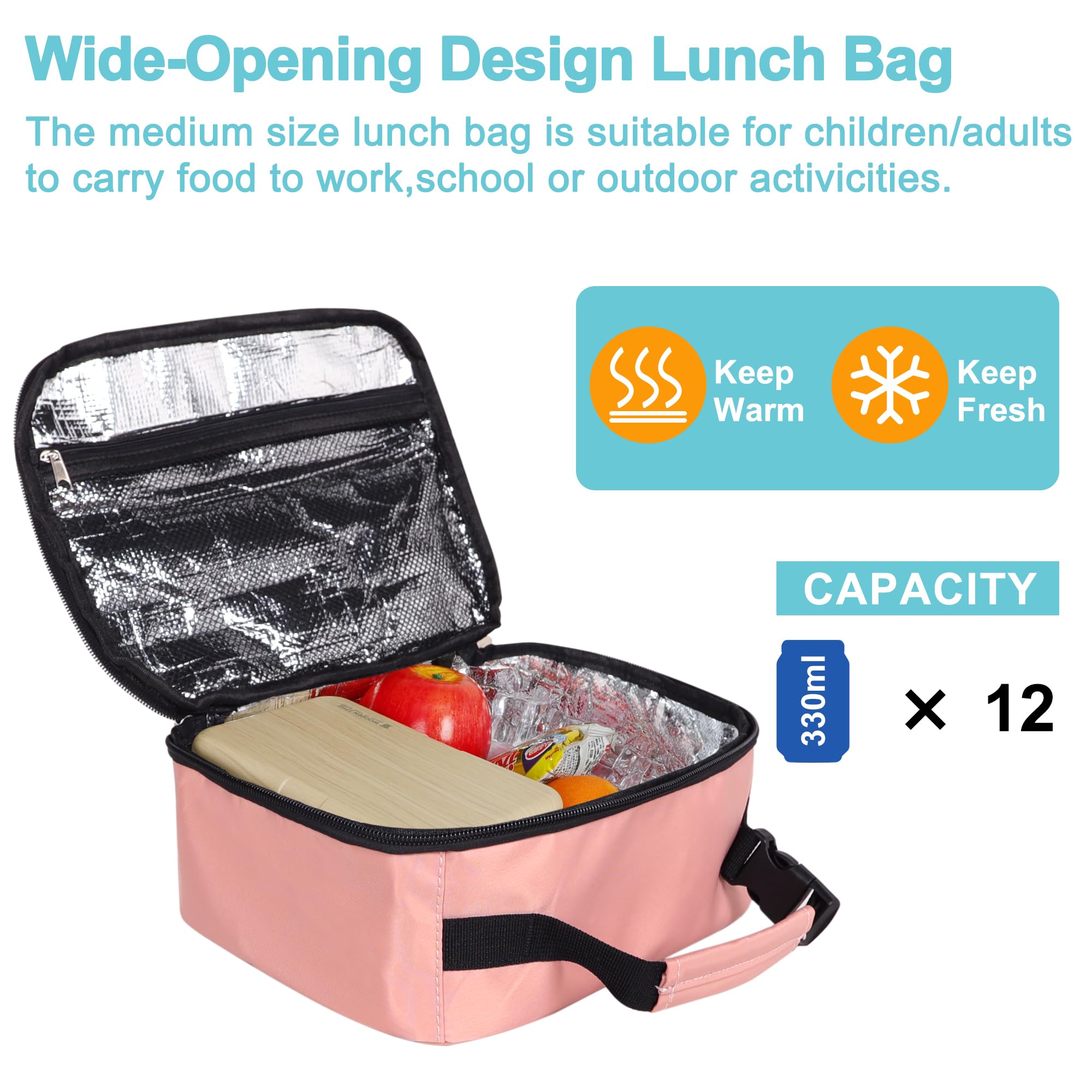 esouler Lunch Box Kids Insulated Lunch Bag for Boys & Girls Durable Children Lunchbox for School with Water Bottle Holder-Pink