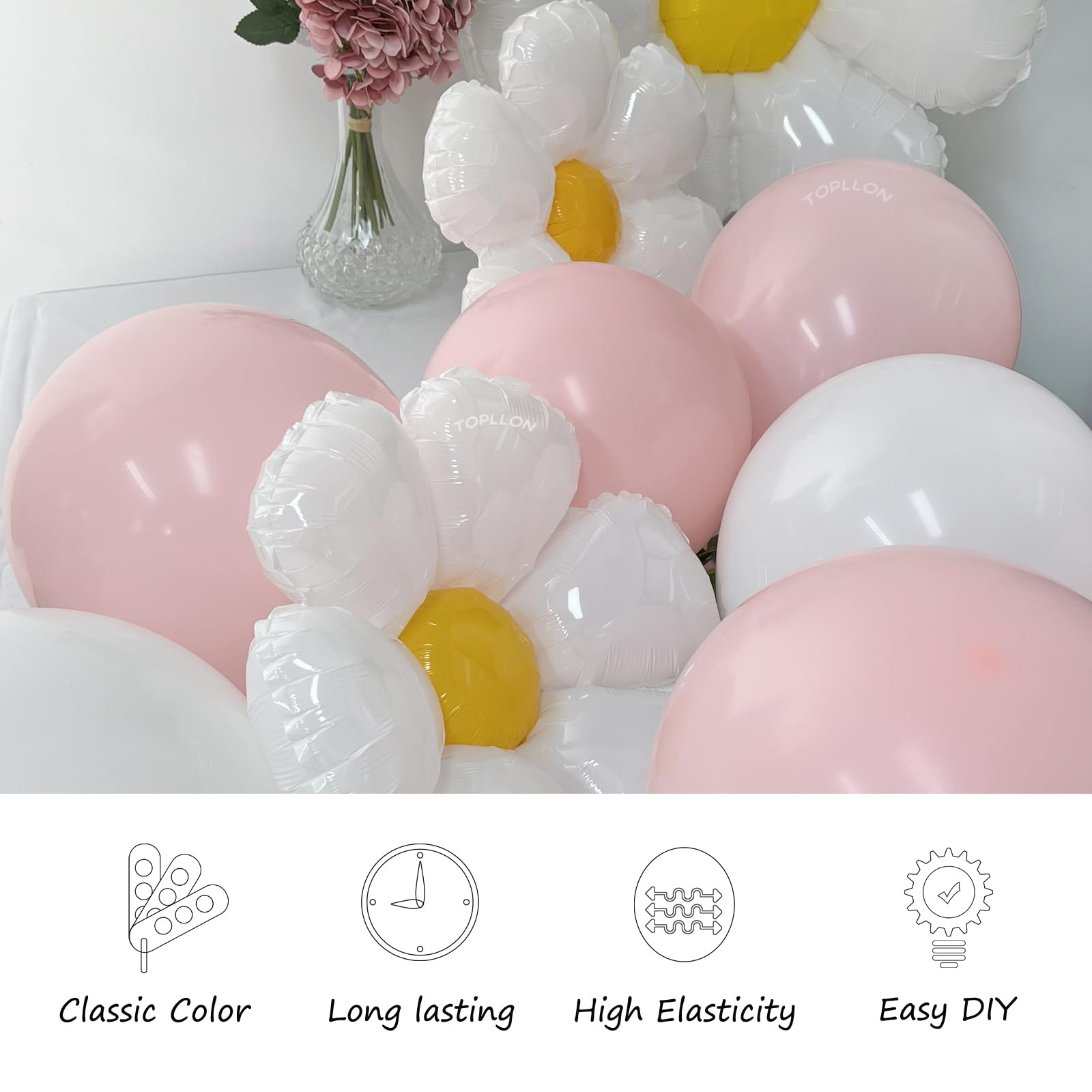 TOPLLON Daisy Balloon Garland Arch Kit 10ft Thicker Daisy Birthday Decorations 4pcs Daisy Balloons Two Groovy Decorations Girl Birthday Party Baby Shower