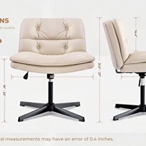 HomVent Armless Office Desk Chair No Wheels, PU Leather Padded Modern Swivel Vanity Chair, Ergonomic Mid Back Adjustable Wide Seat Computer Task Chair for Makeup Vanity Study Room Office Bedroom Beige