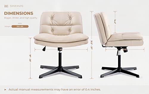 HomVent Armless Office Desk Chair No Wheels, PU Leather Padded Modern Swivel Vanity Chair, Ergonomic Mid Back Adjustable Wide Seat Computer Task Chair for Makeup Vanity Study Room Office Bedroom Beige