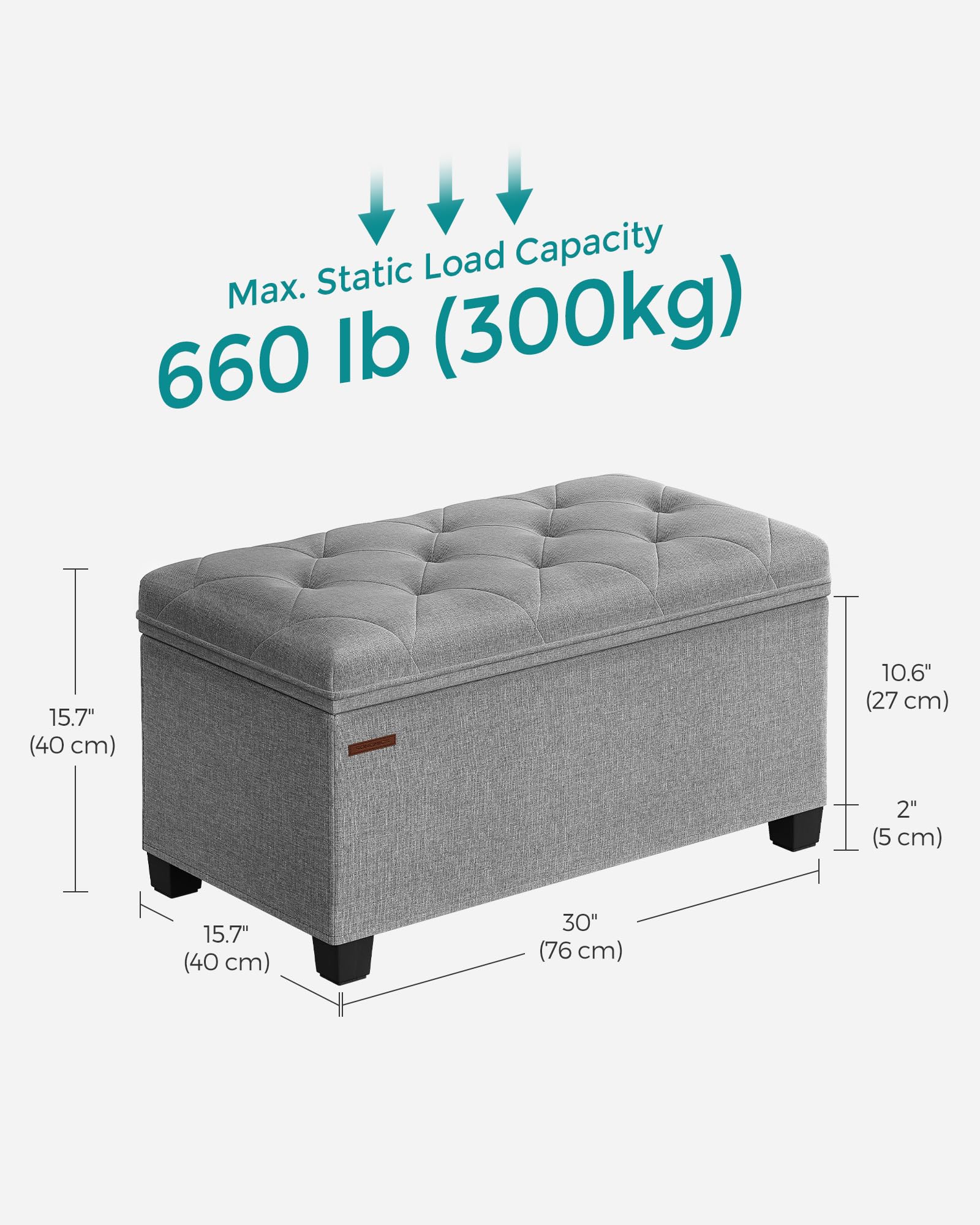 SONGMICS Storage Ottoman Bench, Bench with Storage, for Entryway, Bedroom, Living Room, Light Gray ULSF068G02