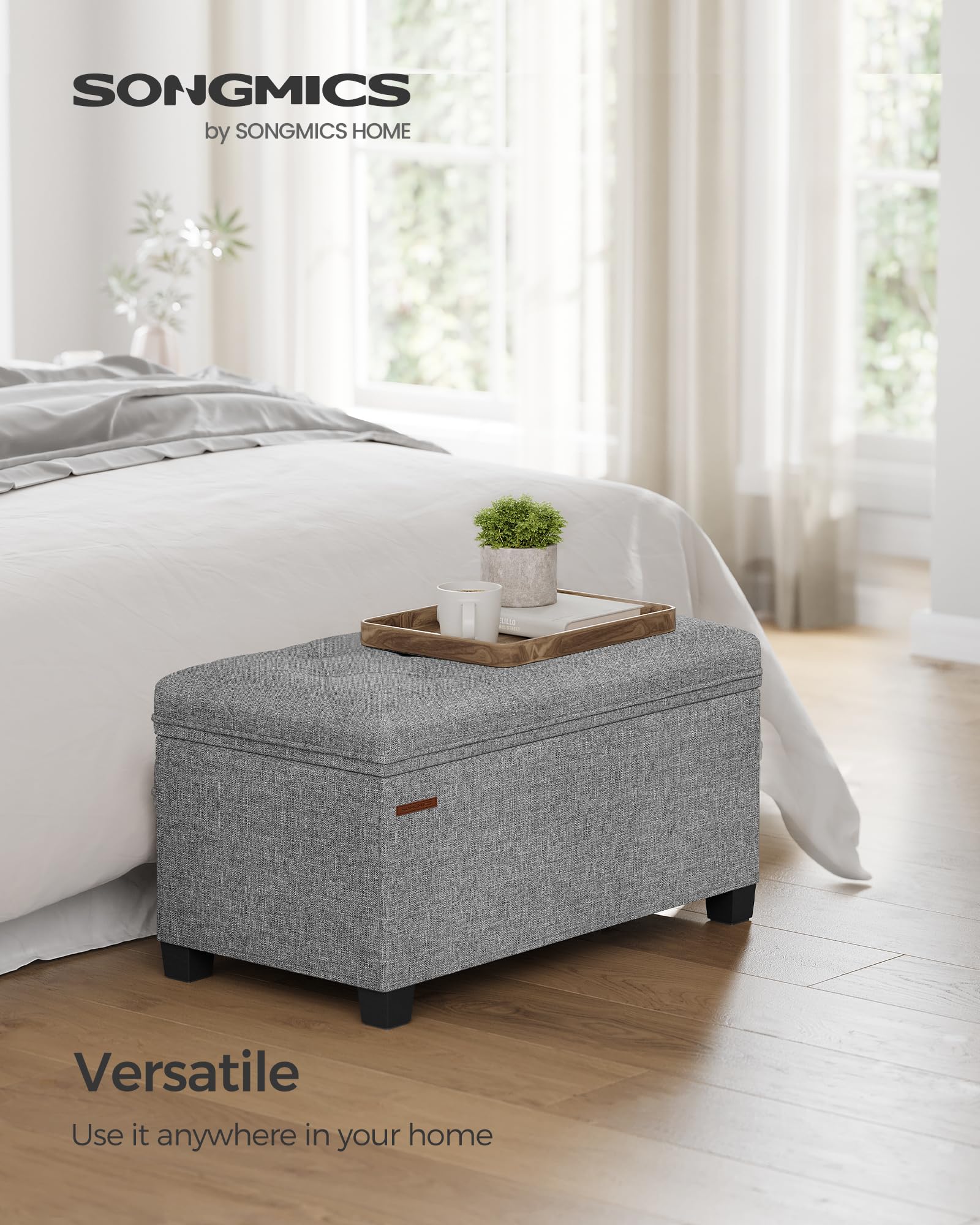 SONGMICS Storage Ottoman Bench, Bench with Storage, for Entryway, Bedroom, Living Room, Light Gray ULSF068G02