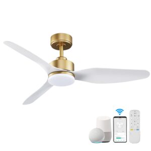 Hoenofly 48 Inch Smart Ceiling Fans with Lights and Remote Control,Dimmable LED Light,Outdoor Indoor Gold White Ceiling Fan,Quiet DC Motor,WIFI Alexa App Workable,for Modern Bedroom Living Room Patio