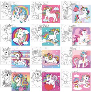 sherr 12 pcs pre printed canvas cute canvas painting set for kids printed canvas to paint canvas set theme canvas painting for party favor(8 x 8 inch, unicorn)
