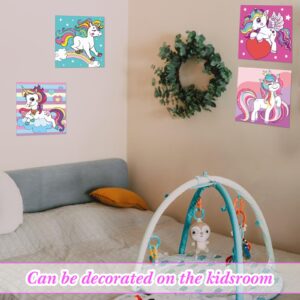 Sherr 12 Pcs Pre Printed Canvas Cute Canvas Painting Set for Kids Printed Canvas to Paint Canvas Set Theme Canvas Painting for Party Favor(8 x 8 Inch, Unicorn)