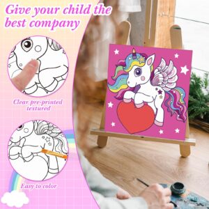 Sherr 12 Pcs Pre Printed Canvas Cute Canvas Painting Set for Kids Printed Canvas to Paint Canvas Set Theme Canvas Painting for Party Favor(8 x 8 Inch, Unicorn)