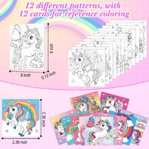 Sherr 12 Pcs Pre Printed Canvas Cute Canvas Painting Set for Kids Printed Canvas to Paint Canvas Set Theme Canvas Painting for Party Favor(8 x 8 Inch, Unicorn)