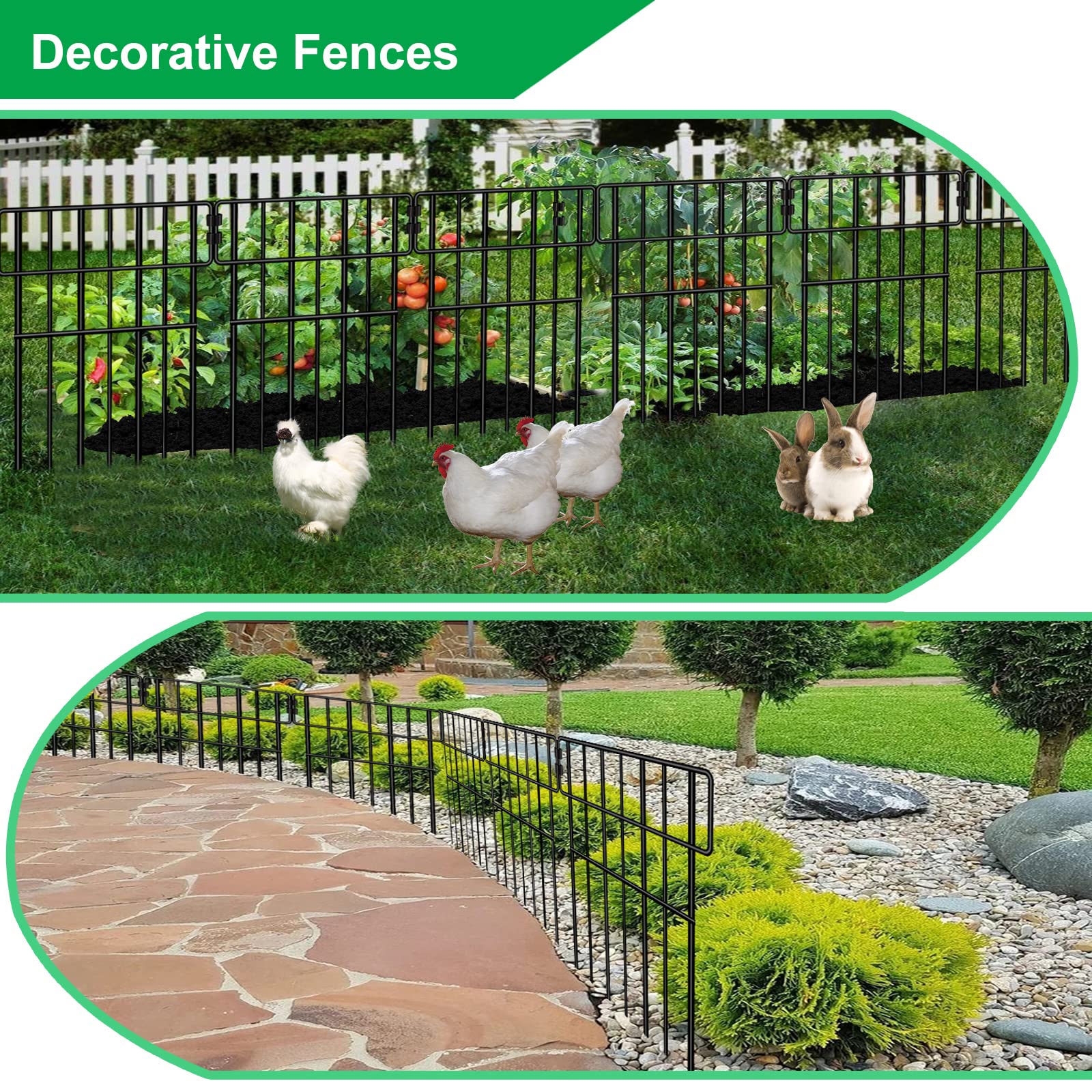 Xeeol 25 Pack Animal Barrier Fence, 27.1ft (L) x 16in (H) Decorative Garden Fencing Border for Yard, Rustproof Metal Wire No Dig Bottom Fence Panels for Dog and Rabbit, Outdoor Patio Decor