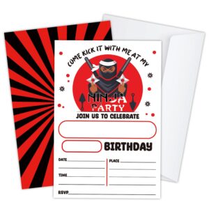 haipino karate ninjas birthday invitations, ninja birthday party invitation cards for kids girls boys adults, ninja birthday party decorations -(20 sets 4" x 6" cards with envelopes) - jy551