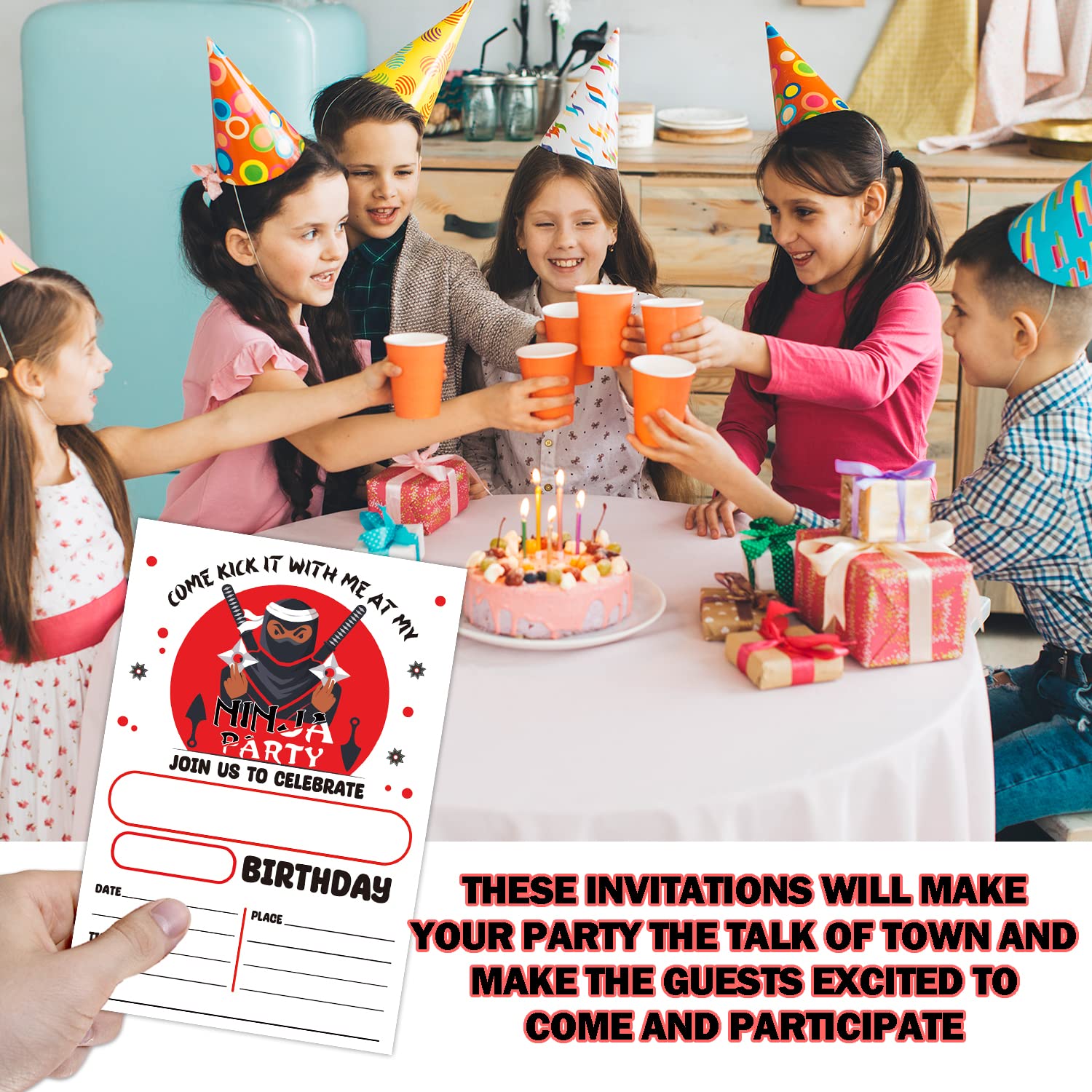 haipino Karate Ninjas Birthday Invitations, Ninja Birthday Party Invitation Cards for Kids Girls Boys Adults, Ninja Birthday Party Decorations -(20 Sets 4" x 6" Cards with Envelopes) - JY551