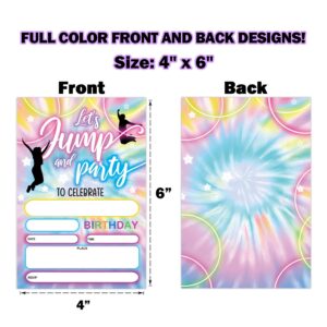 Jump Trampoline Party Birthday Invitations, Bounce House Party Invitations for Boys Girls Kids, Jumping Party Invitations, Jump Party Invites (20 Sets 4" x 6" Cards with Envelopes) - JY565