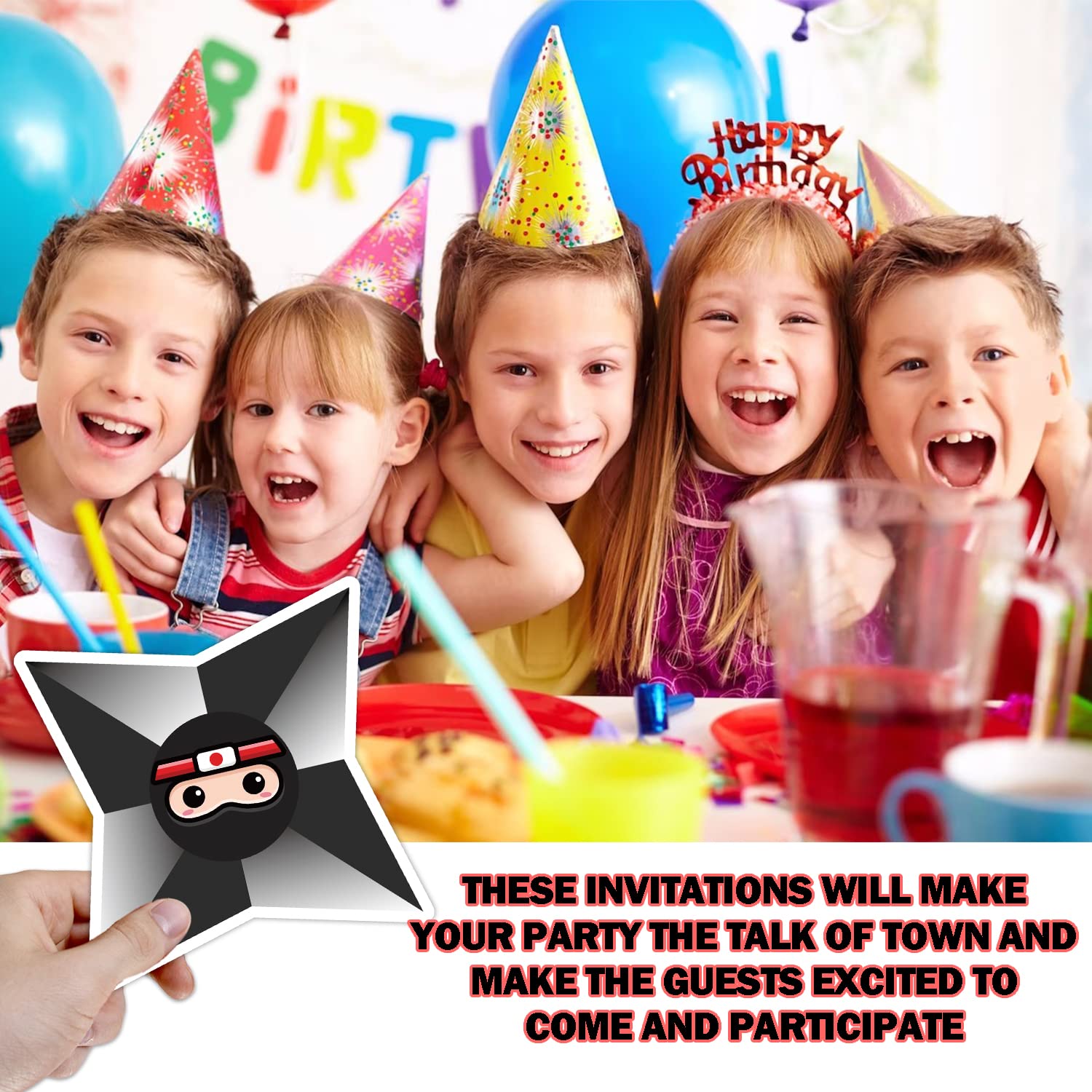 Karate Ninjas Birthday Invitations, Ninja Samurai Shaped Birthday Party Invitation Cards for Kids Girls Boys Adults, Ninja Birthday Party Decorations -(20 Sets 4" x 6" Cards with Envelopes) - JY566