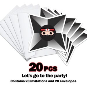 Karate Ninjas Birthday Invitations, Ninja Samurai Shaped Birthday Party Invitation Cards for Kids Girls Boys Adults, Ninja Birthday Party Decorations -(20 Sets 4" x 6" Cards with Envelopes) - JY566