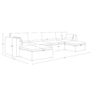 CHITA Oversized Modular Sectional Fabric Sofa Set, FSC Certified Extra Large U Shaped Couch Reversible Chaise Modular Sectional Couch, 146 inch Width, 6 Seat Modular Sofa with Storage Ottomans, Linen