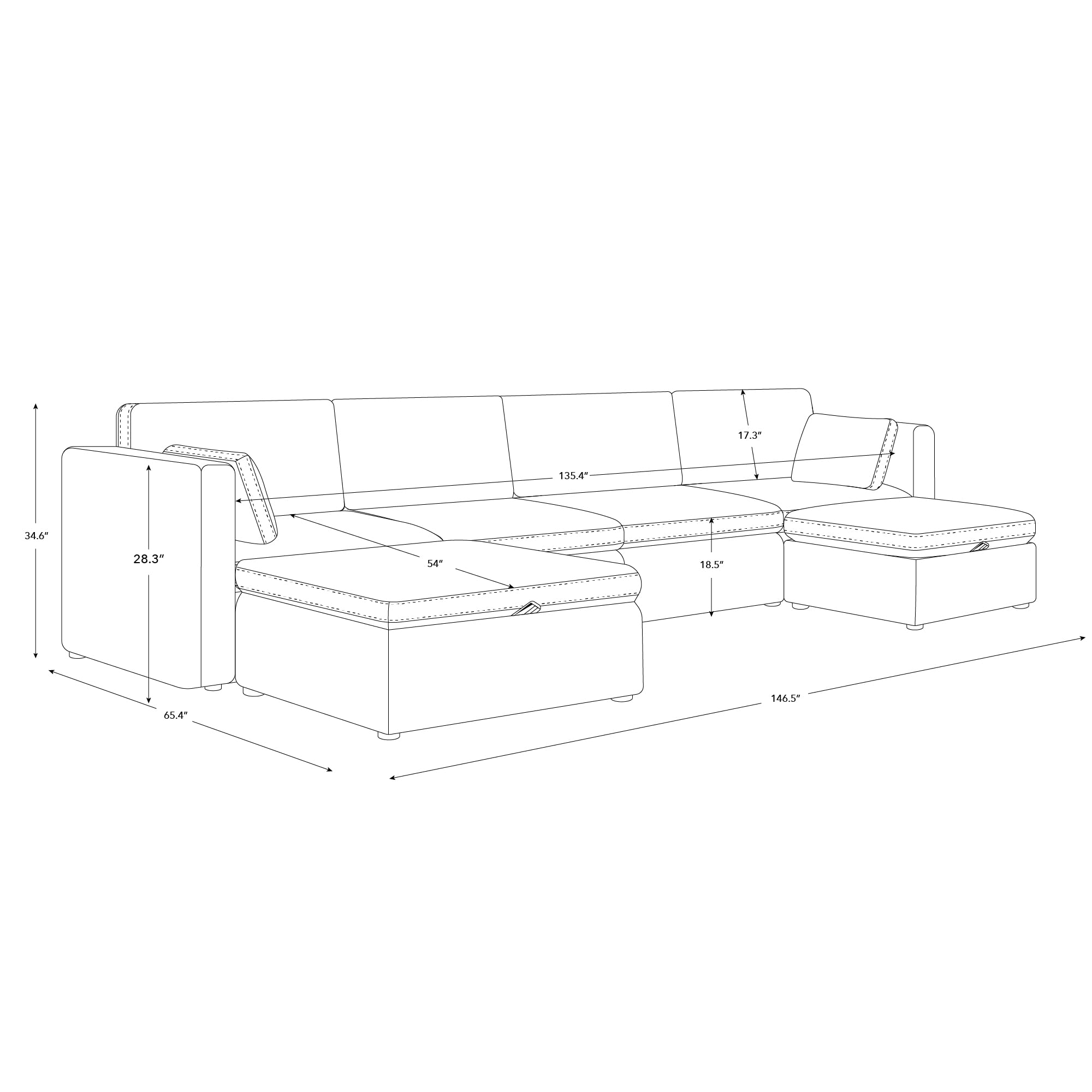 CHITA Oversized Modular Sectional Fabric Sofa Set, FSC Certified Extra Large U Shaped Couch Reversible Chaise Modular Sectional Couch, 146 inch Width, 6 Seat Modular Sofa with Storage Ottomans, Linen