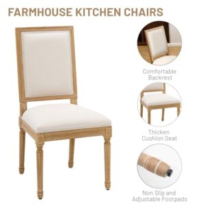 Furniliving French Country Dining Chairs Set of 2, Upholstered Dining Room Chairs with Back Farmhouse Kitchen Chairs for Living Room, Kitchen, Restaurant (Beige-Square)