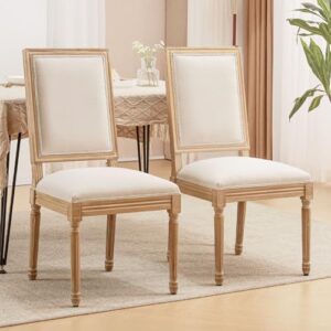 Furniliving French Country Dining Chairs Set of 2, Upholstered Dining Room Chairs with Back Farmhouse Kitchen Chairs for Living Room, Kitchen, Restaurant (Beige-Square)