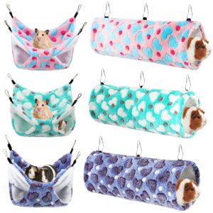 sweetude 6 pcs rat hammocks set ferret hanging tunnel sugar glider toy pet hideout bed for cage small animal guinea pig hideout tunnel bed hamster toy accessories for rat ferret guinea pig(lovely)