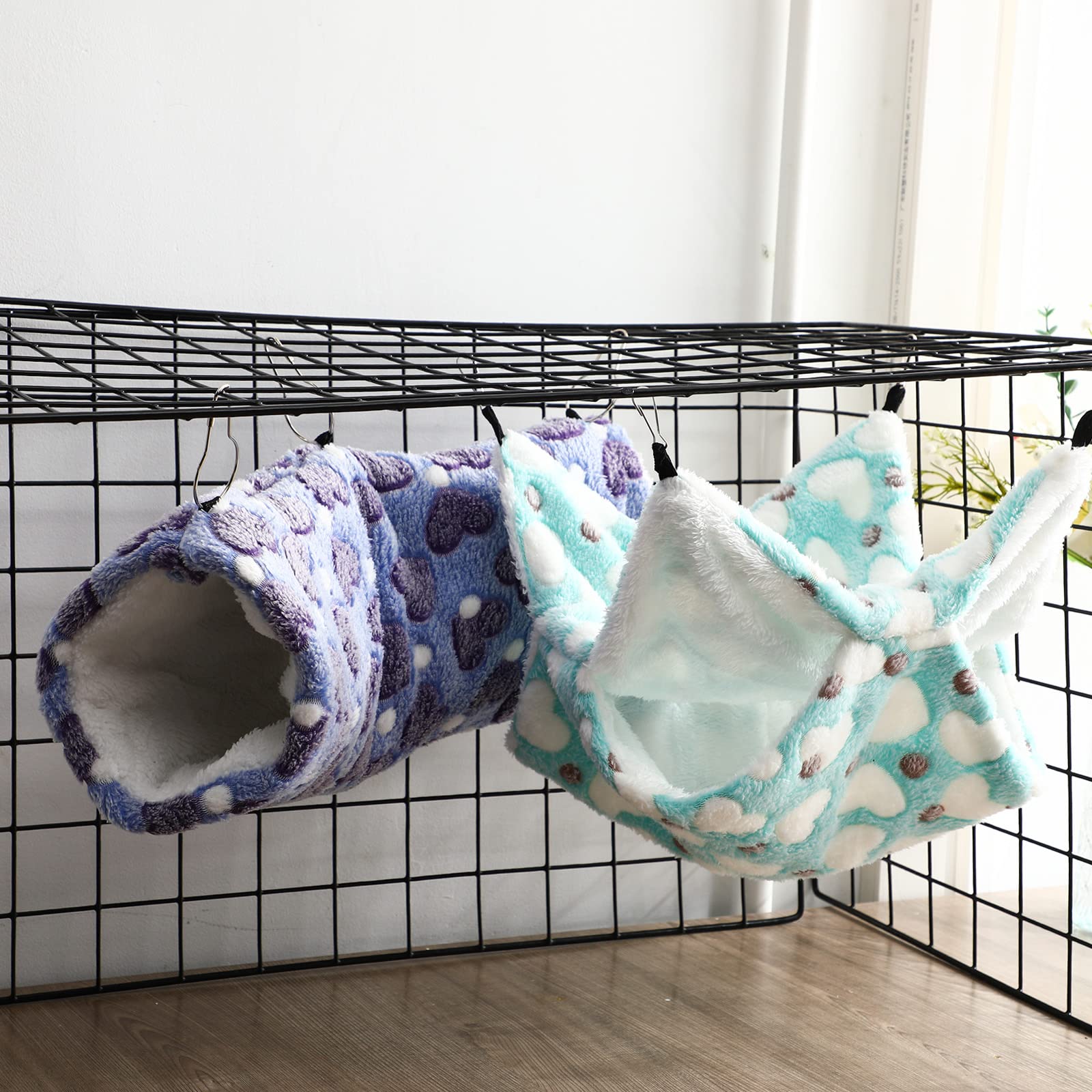 Sweetude 6 Pcs Rat Hammocks Set Ferret Hanging Tunnel Sugar Glider Toy PET Hideout Bed for Cage Small Animal Guinea Pig Hideout Tunnel Bed Hamster Toy Accessories for Rat Ferret Guinea Pig(Lovely)