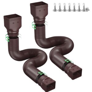 Ogutter Rain Gutter Downspout Extensions, Downspout Extender for Rainwater Drainage Flexible, Down Spout Drain Extension Pipe and Extendable from 21 to 66 Inches (2 Pack, Brown)