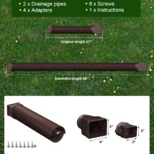 Ogutter Rain Gutter Downspout Extensions, Downspout Extender for Rainwater Drainage Flexible, Down Spout Drain Extension Pipe and Extendable from 21 to 66 Inches (2 Pack, Brown)