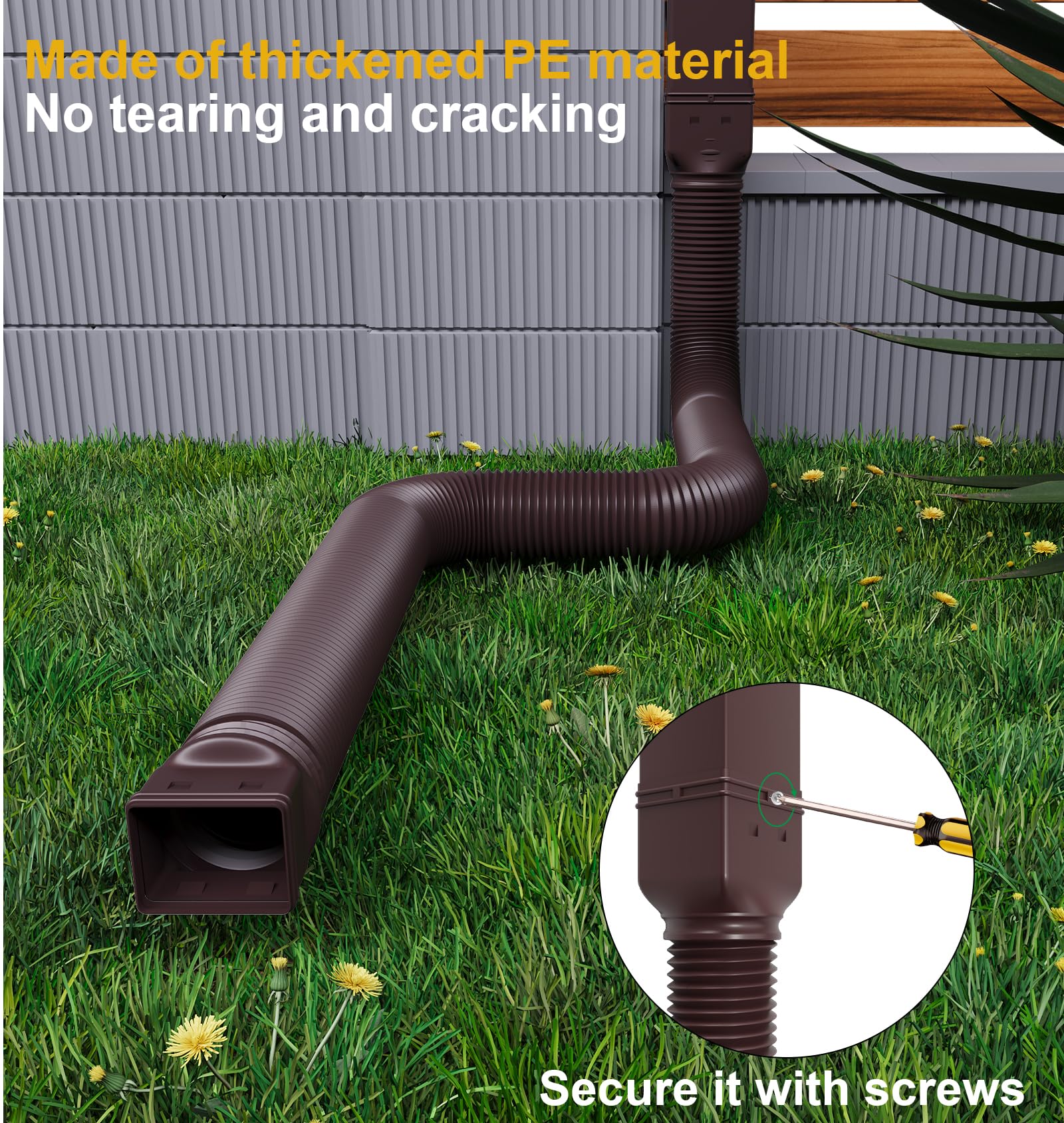 Ogutter Rain Gutter Downspout Extensions, Downspout Extender for Rainwater Drainage Flexible, Down Spout Drain Extension Pipe and Extendable from 21 to 66 Inches (2 Pack, Brown)