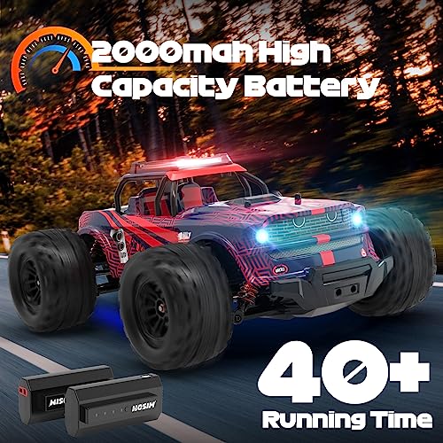 Hosim 1:14 RC Cars with Colorful LED Lights, 40+ KPH High Speed Remote Control Car, 4X4 RTR Fast RC Trucks Waterproof Hobby Toy Off-Road Jumping Crawler Electric Vehicle for Boys Children Adults (Red)