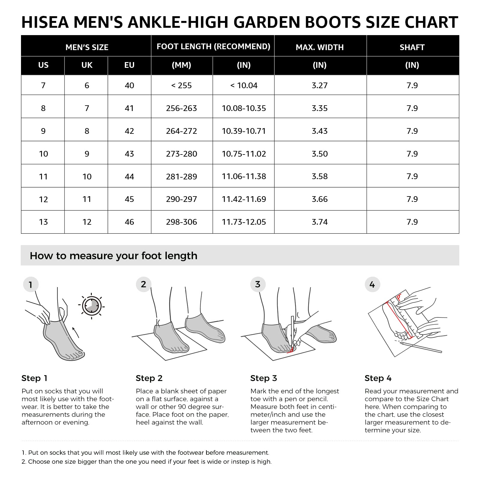 HISEA Men's Rubber Boots Ankle Rain Boots Waterproof Outdoor Mud Bootie for Lawn and Garden