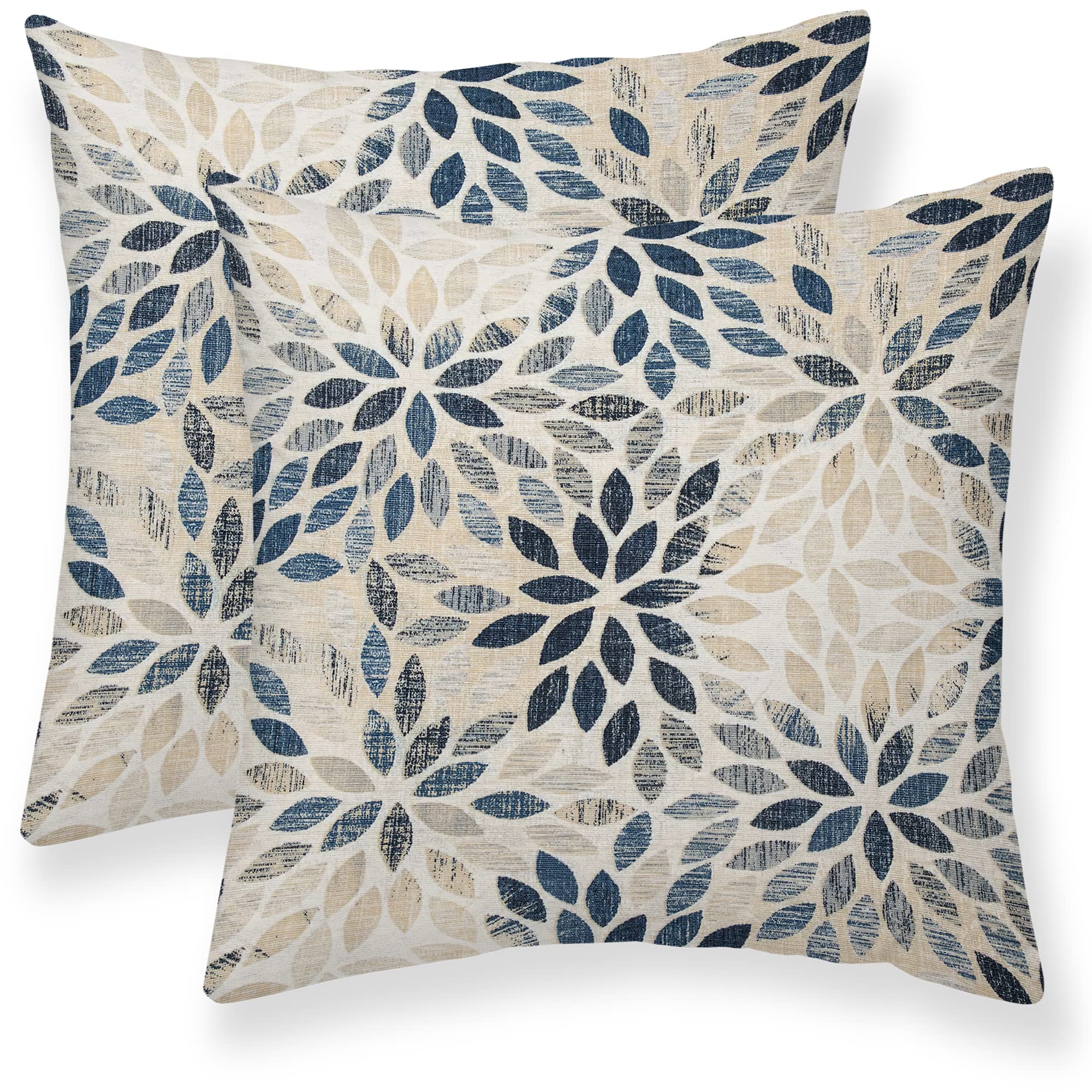 Dahlia Pillow Covers 18x18 Inch Set of 2 Summer Rust Geometric Flower Outdoor Decorative Throw Pillows Farmhouse Navy Blue Pillow Case Linen Square Cushion Cover for Home Sofa Bedroom Living Room