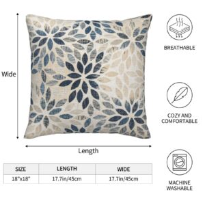 Dahlia Pillow Covers 18x18 Inch Set of 2 Summer Rust Geometric Flower Outdoor Decorative Throw Pillows Farmhouse Navy Blue Pillow Case Linen Square Cushion Cover for Home Sofa Bedroom Living Room