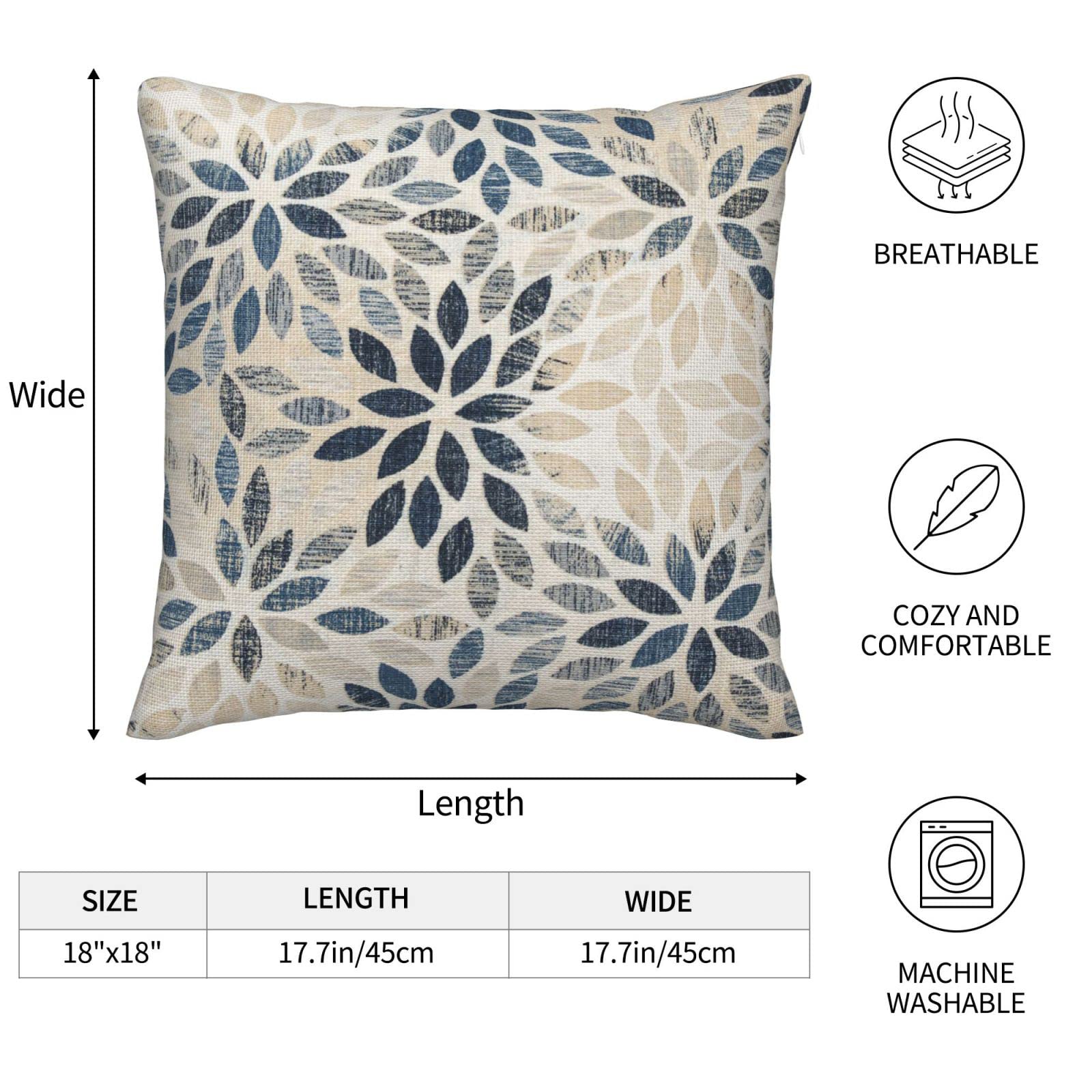 Dahlia Pillow Covers 18x18 Inch Set of 2 Summer Rust Geometric Flower Outdoor Decorative Throw Pillows Farmhouse Navy Blue Pillow Case Linen Square Cushion Cover for Home Sofa Bedroom Living Room