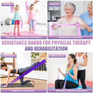 Resistance Bands for Physical Therapy Women, Extended 4.9FT Exercise Stretch Bands for Yoga, Pilates, Rehab, Fitness and Strength Training, Elastic Workout Bands with Training Poster(Purple)