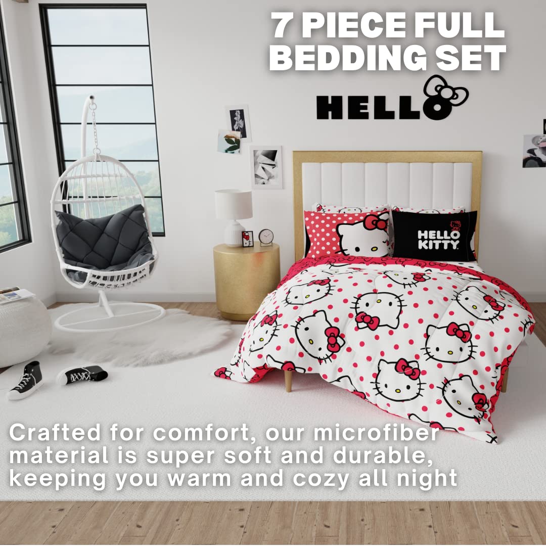 Franco Sanrio Hello Kitty Polka Dot Bedding 7 Piece Super Soft Comforter and Sheet Set with Sham, Full, (100% Official Licensed Product) Collectibles