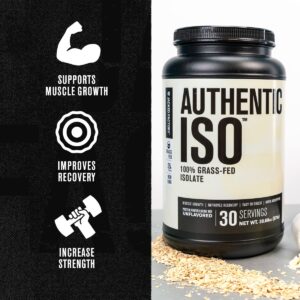 Jacked Factory Authentic ISO Grass Fed Whey Protein Isolate Powder - Low Carb, Non-GMO Muscle Building Protein w/No Fillers, Post Workout Recovery Unflavored - 2 LB 30 SV