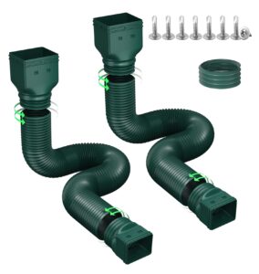 ogutter rain gutter downspout extensions, downspout extender for rainwater drainage flexible, extendable 58"+66" down spout drain extension pipes (2 pack, green)